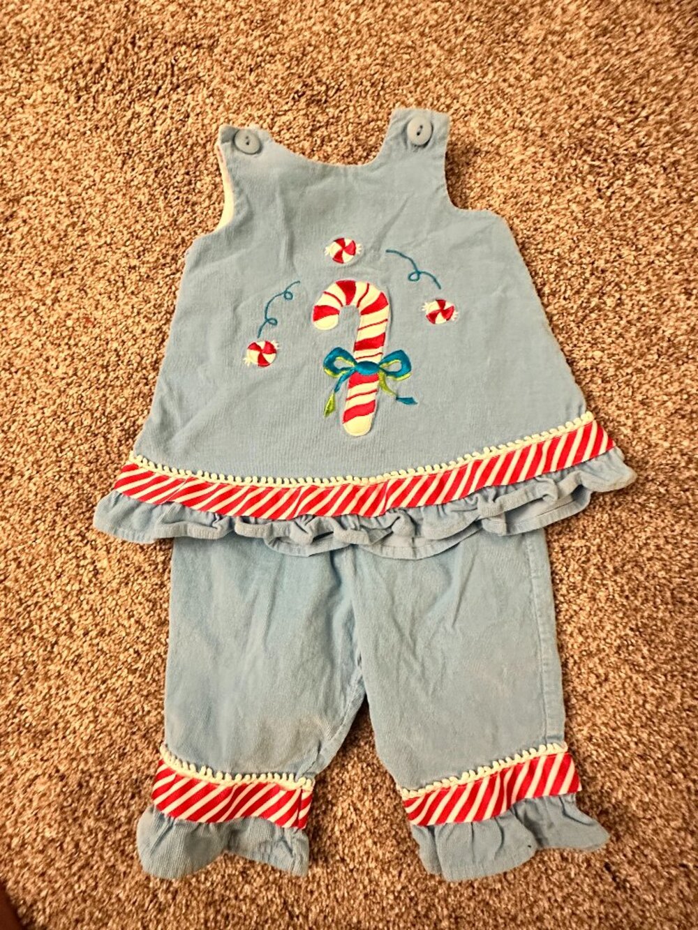 Vintage MULBERRY STREET girls Christmas CANDY CANE 2 pc set 9 mo BOUTIQUE EUC